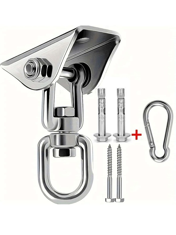 6 piezas/set Kit de accesorios de hamaca de acero inoxidable 304 - Ganchos de oscilación resistentes a la oxidación y duraderos - Diseño de gancho giratorio multifuncional y de fácil instalación para hamacas, yoga, sacos de boxeo, accesorios de columpio