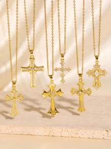 1 Stück vielseitiger Zirkonia 18K vergoldeter Kreuz Halsketten Anhänger, tolles Geschenk für Freunde
