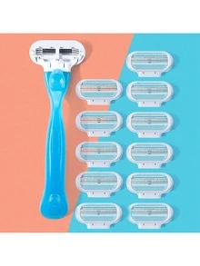 jifuli 女士比基尼手动剃须刀片脱毛剃毛三层不锈钢刀片可更换剃须刀头 - 彩色 - 查看 11