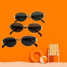 3 pièces Lunettes de mode à monture ovale dorée rétro, lunettes de style hip-hop noir