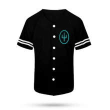 Jersey Casaca Beisbol Deporte Bordada Baseball unisex hombre tela ligera fresca bordado calidad con botones costura resistente equipos lineas twenty one pilots logo musical - Negro - Ver 1