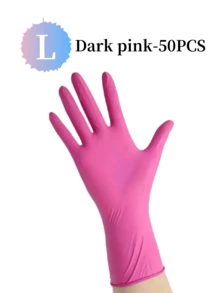 100 piezas/Paquete Guantes desechables de nitrilo rosa, sin polvo y duraderos, adecuados para limpieza del hogar y la cocina, sin látex, previenen el entumecimiento de los dedos, aplicables para la cocina, el baño, las tareas del hogar, la pintura, los viajes al aire las herramientas del hogar, guantes multiusos (empacados) - Rosa oscuro - Ver 24