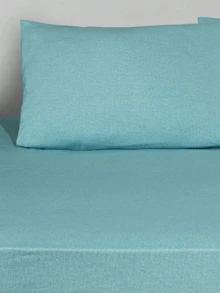 2/3pcs Plain Jumbo Elastic Bed Sheet Pillowcase Set, Cotton Material, With 1 Fitted Sheet And 2 Pillowcases - Teal Blue - View 3