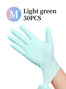 100只装浅绿色一次性丁腈手套，无粉，耐用，适用于家庭和厨房清洁，不含乳胶，棉质内衬指套，适用于厨房、浴室、客厅家务、绘画、户外旅行和家用工具，多用途手套（袋装） - 淺綠色 - 查看 19