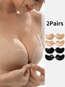 2 件装隐形无肩带聚拢文胸，低背露背文胸 - 适合搭配连衣裙、婚纱、日常穿着 - 彩色 - 查看 2