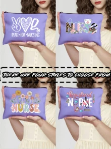 Nurse Theme Cosmetic Bag,Portable Wash Bag,Makeup Bag For Women Zipper Travel Bag Storage Box , Leopard Print, Heart-Shaped, Flower, Nurse's Hat, Stethoscope Pattern Cosmetic Bag,Cosmetic Bag, Lining, And No Closure,Women Makeup Bag Pouch Travel Toiletry Organizer, Back To School Teacher Gift,Nurse's Day Gifts, Mother's Day Gifts,Suitable For College Students, Mothers, Family, Friends, Classmates, And Colleagues To Use - Purple - View 1