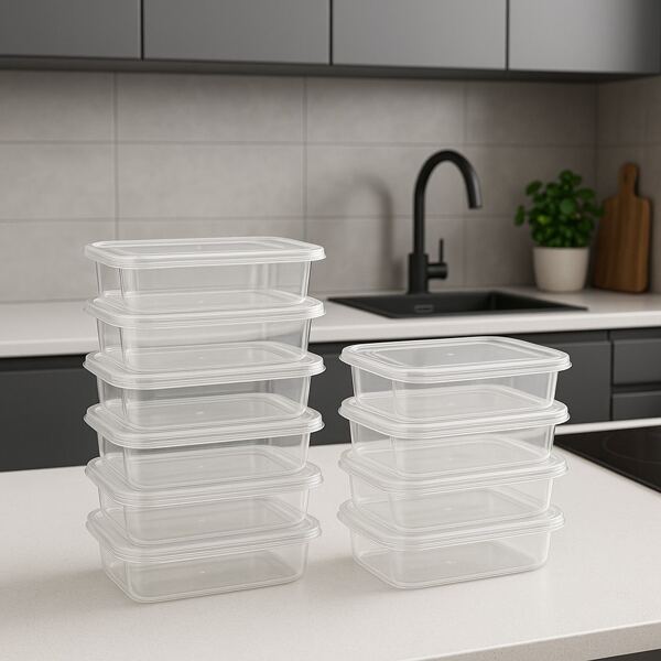 Kit com 10 Marmitas Hermética Plástica 800ml Com Tampa e Trava Ideal para dietas e porções controladas.