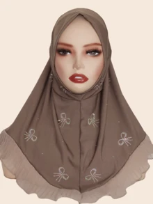 1pc Women's Headscarf, Crystal Decorated, Elastic Material, Fashionable Rhinestone Bow Design, Pleated Hem, Middle East/Malaysian Style Turban For Dress - Bow Diamond Headband - View 5