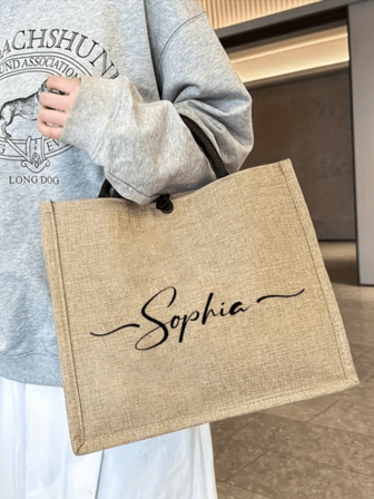Customizable Personalized Name Linen Tote Bag, Personalized Fashion Outdoor Tote Bag, Customized Bag For Teenagers, Customized Name Or Holiday Text, Large Capacity Briefcase, Perfect For Shopping, Gift Giving, Valentine's Day, Teacher Thanksgiving And Events,Multi-Functional,Ornamental,Letter,Stylish,Modern,Colorful,Cute,Adorable,Casual,Custom,Personalised,Unique,Customized,Ideal Gifts For Him,Ideal Gifts For Her,Kids,Urban Gala,Travel, School,Christmas Gift