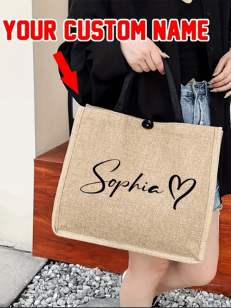 Personalisierbare Leinen-Tragetasche mit individuellem Namen, personalisierte modische Outdoor-Tragetasche, individualisierte Tasche für Teenager, individualisierter Name oder Feiertags-Text, Aktentasche mit großer Kapazität, perfekt für Einkaufen, Geschenkidee, Valentinstag, Lehrertag Thanksgiving und Veranstaltungen, multifunktional, dekorativ, Buchstaben, stilvolle, moderne, farbenfrohe, süße, lässige, individuelle, personalisierte, einzigartige, individualisierte, ideale Geschenke für ihn, ideale Geschenke für sie, Kinder, Urban Gala, Reise, Schule, Weihnachtsgeschenk