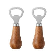 1/2pcs Beer Bottle Opener, Household Solid Wood Handle Rose Gold Creative Vertical Stainless Steel Bottle Opener, Household Bar Tools, Summer Wine Accessories