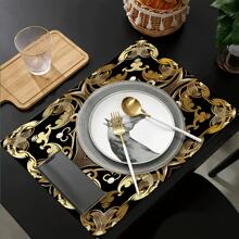 Dessous de table motif noir et doré de luxe, dessous de table décoratifs, dessous de table de luxe pour restaurant, décoration de fête, décoration de maison, dessous de table parfaits pour cadeaux, dessous de table de décoration de dîner, dessous de table parfaits pour la décoration de la maison