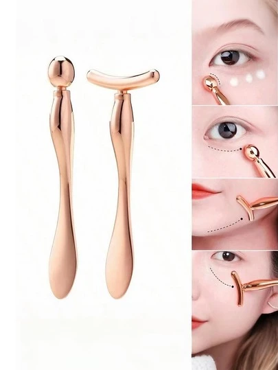 1/2pcs Face Eye Massage Stick Metal Eye Cream Applicator Massage Tool Rose Gold Face Cream And Eye Cream Application Tools, Metal Eye Massage Sticks, Anti-Wrinkle Facial Enhancement Beauty Care Tools Massager Set Cream Spoon