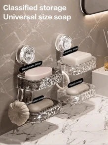 1pc - Suction Cup Soap Dish, Strong Vacuum Suction Cup Punch-Free Soap Dish, No Drilling Required, Removable, Suitable For Shower, Bathroom, Bathtub And Kitchen Sink Soap Dish