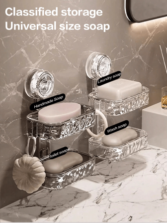 1 pièce - Porte-savon à ventouse, porte-savon à ventouse forte sans perçage, amovible, convient pour la douche, la salle de bain, la baignoire et l'évier de cuisine