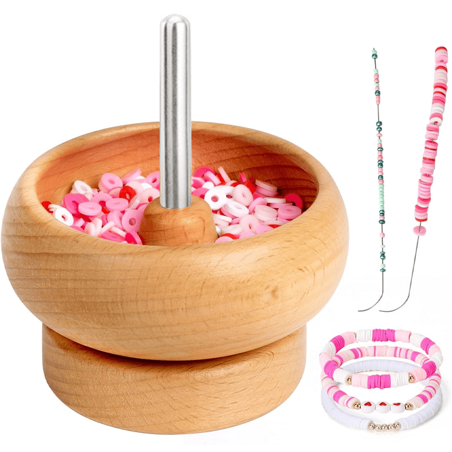 1 set Outils de perles à spirale en bois, kit de bol de rangement de perles avec aiguille pour la fabrication de bracelets, colliers, bijoux et fournitures de perles pour l'artisanat DIY