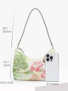 1pc Novachic Floral Sequin & Bead Decor Vacation Style Sparkling Crystal Wristlet, Women Zipper Crossbody Bag, Suitable For Holiday Use, Best Choice Elegant Bag For Bridal Shower, Sparkling Sequin Bags Ladies Elegant , Sequin, Wedding - Multicolor - View 7