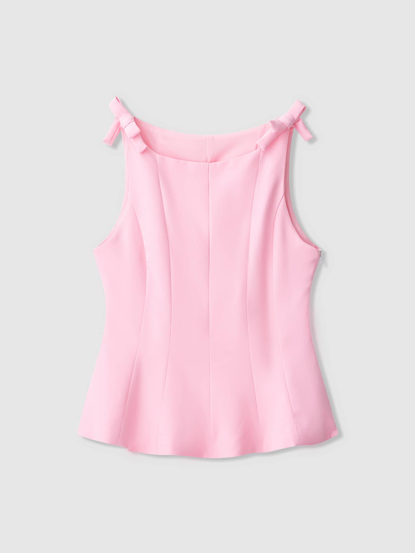 Vestido corto sin mangas de unicolor con lazo en el bajo para mujeres - Rosa - Ver 1