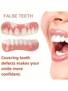 1 par de carillas dentales, versión mejorada, universal para hombres, mujeres y personas mayores, solución temporal para decoloración, espacios y caries en los dientes, decoración para fiestas, regalo ideal para la madre, cumpleaños, Año Nuevo