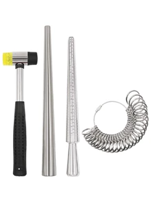 Ring Size Core Axis Measurement Tool Steel Ring Size Measurement Size Set - Rubber Jewelry Merchant Hammer Metal Finger Size Rod Wire Winding Ring Tool Jewelry Making Kit