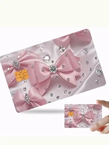 1pc/4pcs Pink Rhinestone Bow Stickers, Credit Card, Debit Card, Metro Card, Student ID Cover, DIY Decor, Durable Scratch-Resistant Privacy Protection, Gift For Friends,Back To School,School Supplies - Multicolor - View 1