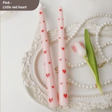 1 Box With 2 Pieces, 25cm Printed Long Candles - Perfect For Valentine's Day In The European And American Markets. Adorned With Hearts, Ideal For Romantic Candlelight Dinners, Weddings And Festivals. Decorative Scented Candles, Cute Soy Candles In A Set. Best Friend Gifts, Gift For Women, Winter Gift, Candle For Home Decoration - Multicolor - View 19