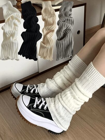 2/1 Pair Y2K Style Women's Warm Knitted Leg Warmers, Lolita Japanese Soft Wool Thigh High Socks, Autumn/Winter