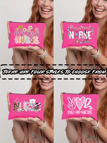 Nurse Theme Cosmetic Bag,Portable Wash Bag,Makeup Bag For Women Zipper Travel Bag Storage Box , Leopard Print, Heart-Shaped, Flower, Nurse's Hat, Stethoscope Pattern Cosmetic Bag,Cosmetic Bag, Lining, And No Closure,Women Makeup Bag Pouch Travel Toiletry Organizer, Back To School Teacher Gift,Nurse's Day Gifts, Mother's Day Gifts,Suitable For College Students, Mothers, Family, Friends, Classmates, And Colleagues To Use