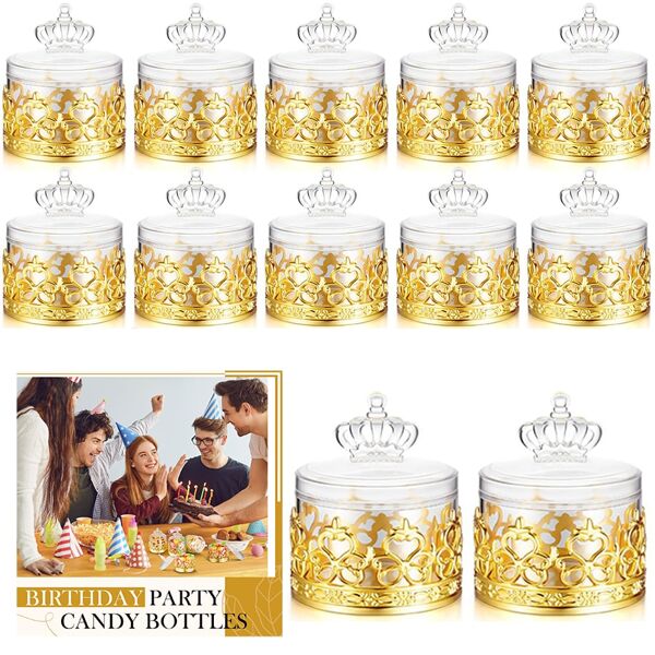 12 Pcs Candy Box, Golden Transparent Box With Lid,Festival Wedding Birthday Party Dessert/Candy/Cookie Gift Box