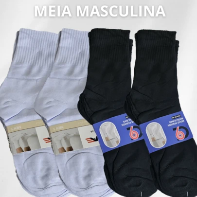 Kit 12 pares de Meia Masculina Cano Longo Confortavel Meias Cano Alto Dia a Dia Esporte Meia Fitness