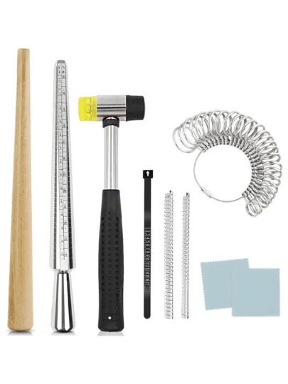 Ring Größenmesser Mandrel Ring Herstellungswerkzeug Ring Formwerkzeug zum Reparieren verbogener Ringe, Metallgrößenmessung Reparatur-Set mit Schmiedehammer