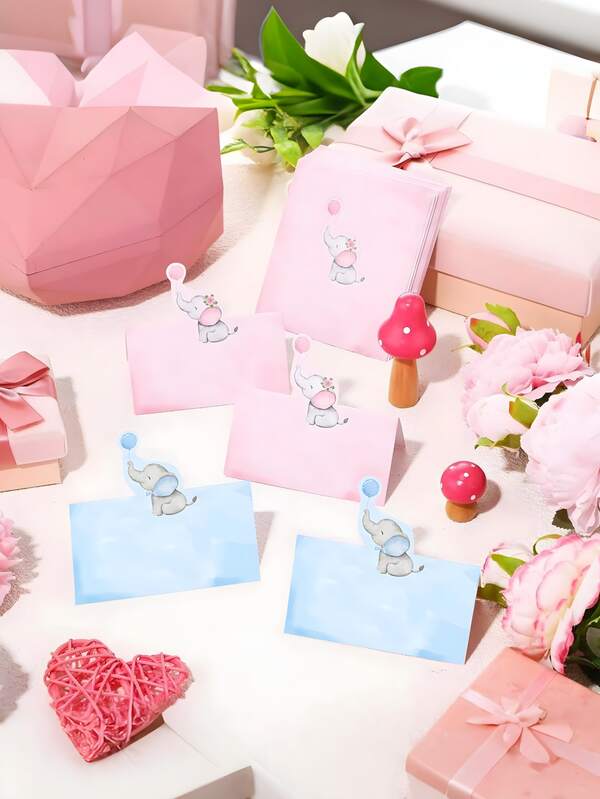 10-50pcs Pink Elephant Table Cards, Blue Elephant Table Cards, Adorable Elephant Tent Style Place Cards, Seat Allocation Labels, Birthday Party Table Decorations