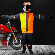 Impermeable Overol Para Motociclista Y Ciclista Hombre Mujer Con Reflejantes, Impermeable para lluvia, Overol Con reflejantes Elasticos ajustable - Naranja - Ver 9