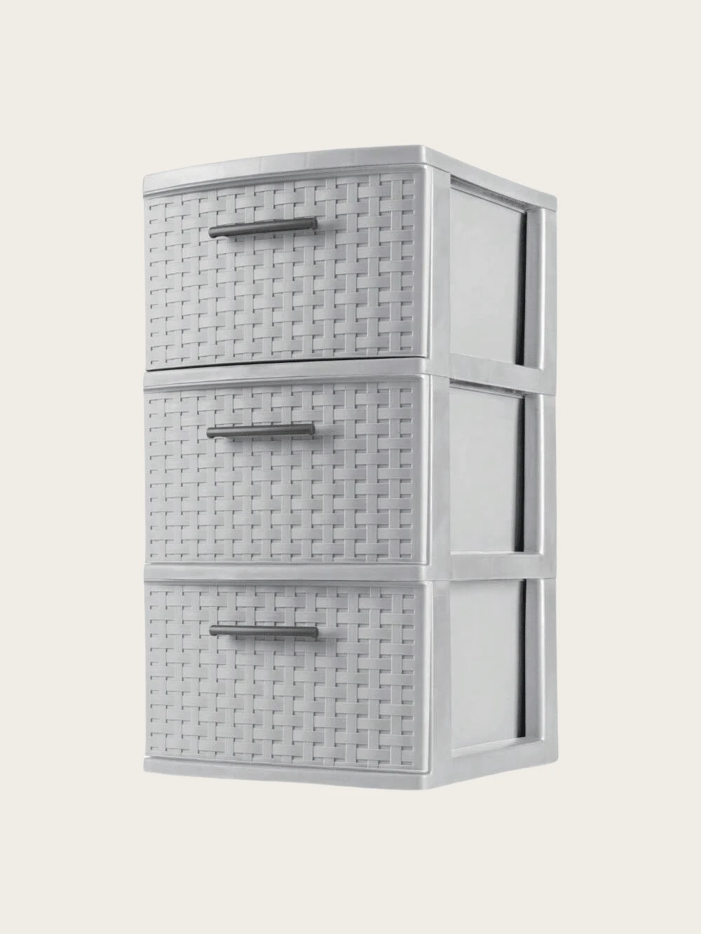 3 Drawer Weave Tower, Plastic Décor Drawers With Pull Handles, Gray ...