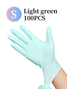 100只装浅绿色一次性丁腈手套，无粉，耐用，适用于家庭和厨房清洁，不含乳胶，棉质内衬指套，适用于厨房、浴室、客厅家务、绘画、户外旅行和家用工具，多用途手套（袋装） - 淺綠色 - 查看 14