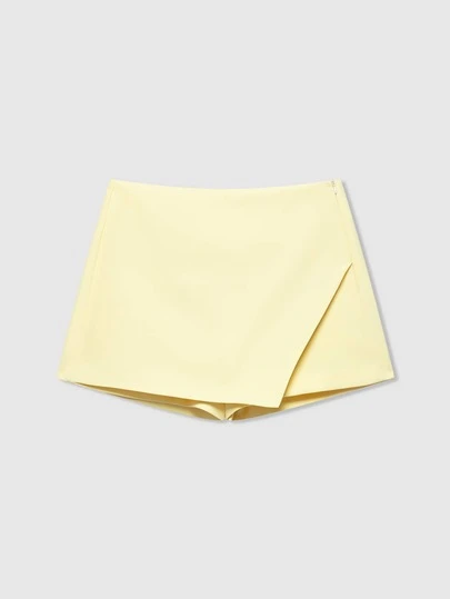 Summer Casual Butter Yellow Asymmetrical Wrap Mini Skirt Shorts