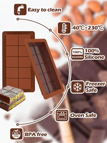 1 conjunto 2 peças Molde de Chocolate, Bandeja de Moldagem de Bloco de Chocolate de Silicone, Molde de Fabricação de Bloco de Chocolate de Dubai