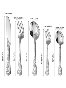 5/20/30pcs Stainless Steel Vintage Floral Engraved Tableware Set, Suitable For Home Kitchen, Restaurant, Hotel, Wedding, Party, Holiday,School Supplies