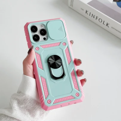 [滑动窗口系列] 兼容 Apple 16 15 14 13 12 11 Pro Max Plus XS Max 8 Plus 系列，适用于 Galaxy S24 S23 S22 S21 Plus Ultra A14 A15 A16 A26 A35 A55 A56 三合一重型防摔支架手机壳，带滑动窗口保护，防水防震防刮