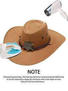 1pc Women's Solid Color Faux Wool Sheriff Badge Cowboy Hat, Sheriff Badge Prop, Detachable Strap, Western Style, Suitable For Music Festivals, Western Themed Events, Retro Parties, Role-Playing, Costume Nights, Holiday Dances, Bachelor Parties, Birthday Celebrations, Stage Performances, And Daily Wear - Top Hat - View 12