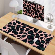Leopard Print Desk Mat, Aesthetic Boho Abstract Mouse Pad, Cute Animal Print Desk Pad, Pink Black Green Large Gaming Desk Mat, Gift For Herschool Supplies,Back To School