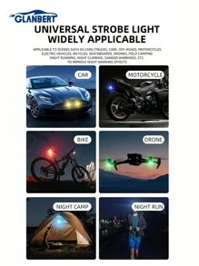 GLANBERT 1 set Luce di segnalazione mini a LED RGB per moto, luce di segnale con telecomando, luce di avvertimento impermeabile per auto, drone