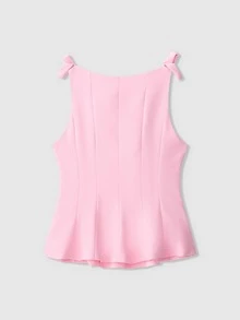 Vestido corto sin mangas de unicolor con lazo en el bajo para mujeres - Rosa - Ver 2