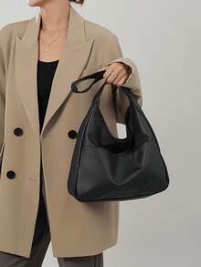 新款夏/秋季欧美风百搭女包，2025秋冬新款女包大容量水桶包单肩包手提包宽肩带托特包 PU 皮革女包，学院风，Y2k 包，波西米亚风，淑女，情侣，适合学校旅行，工作和办公室，周末和假日，情人节，时尚，简约，度假，假日，夏季，海边，沙滩包，假日必备品，旅行包