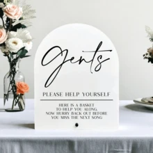 2D Flat Modern Acrylic Wedding Restroom Sign With Stand - "Please Help Yourself" Men's & Women's Welcome Basket Decor, Battery-Free Tabletop Sign, Suitable For Wedding Receptions And Events - White - View 2