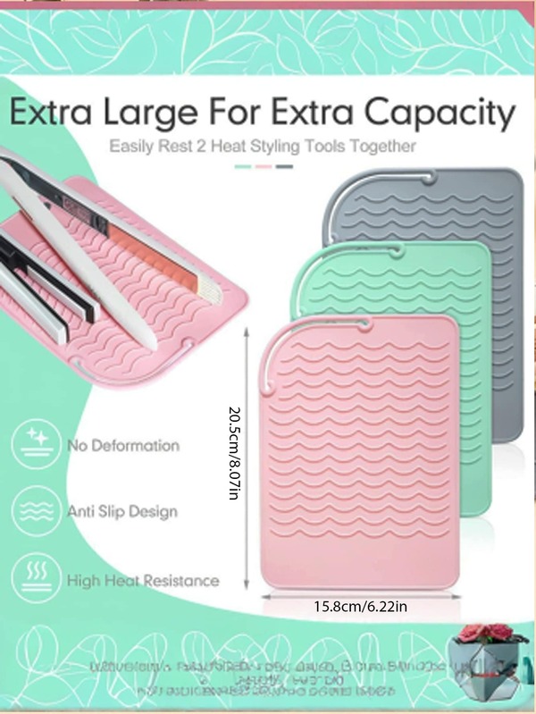 1 Stück Neuer Mode tragbarer hitzebeständiger Silikonmatte, Isoliermatte für Glätteisen, Lockenstab, rutschfeste hitzebeständige Unterlage, Reise Kosmetik Stylingwerkzeug, Haarstyling Zubehör - Hitzebeständige Matte, Glätteisenmatte & Lockenstababdeckung