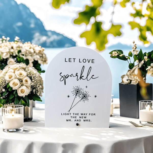 Panneau de mariage acrylique "Que l'amour brille", calligraphie moderne, décoration de table, décoration de réception de mariage et d'événement, apparence élégante, décorations de mariage, cadeaux d'anniversaire d'été, fournitures scolaires, décoration de chambre