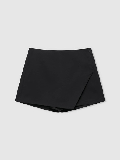 Women's Summer Solid Color Asymmetrical Hem Zipper Skirt Pants