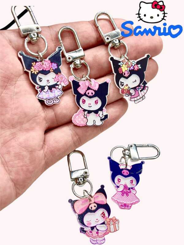 Sanrio 1/3/5 pezzi accessori portachiavi, anelli portachiavi e targhette per chiavi Kuromi di Sanrio, per auto, borsa, uso casual, feste, regali di vacanza, articoli di moda minimalisti per fan e collezioni, per il ritorno a scuola