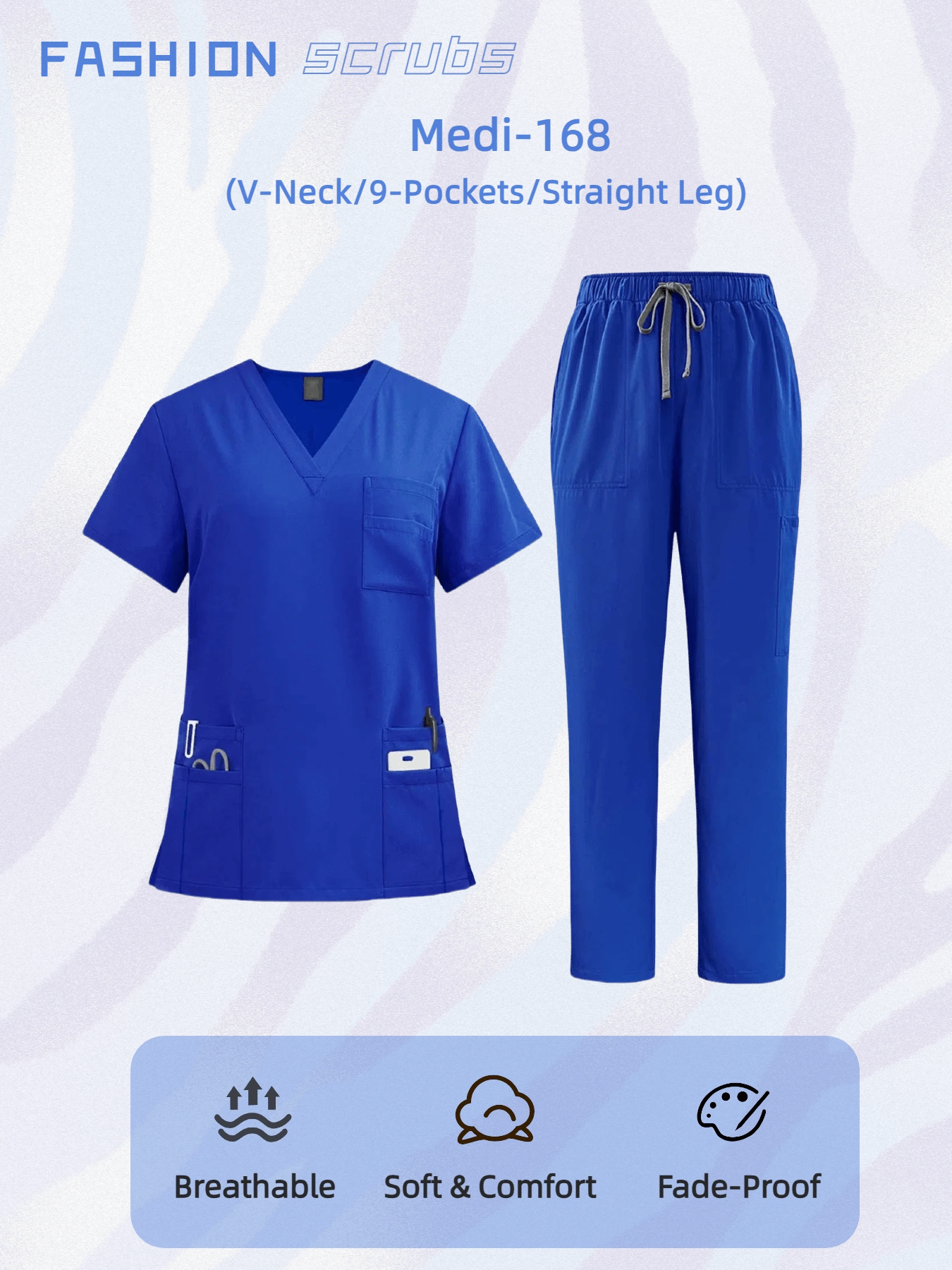 V-Ausschnitt Schnell-Trocknende Kasack-Set, Neues Design | Dehnbar | Geeignet für Krankenhaus, Klinik & Lässig Bekleidung Zuhause | Großes Fassungsvermögen Multi-Tasche